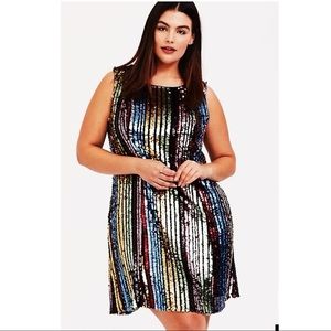 TORRID SIZE 2 RAINBOW STRIPE SEQUIN TRAPEZE DRESS 🌈 💎